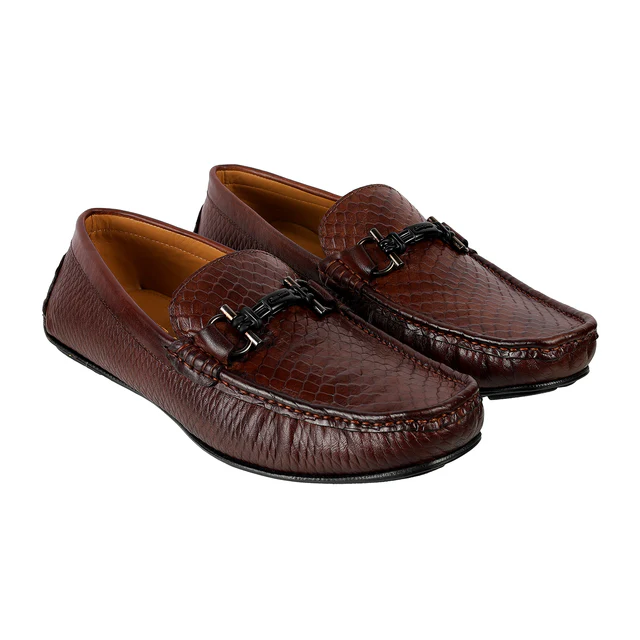 The Monarch Brown- 13-7024 Men’s BrownTextured Faux Leather Loafers with Metal Bit