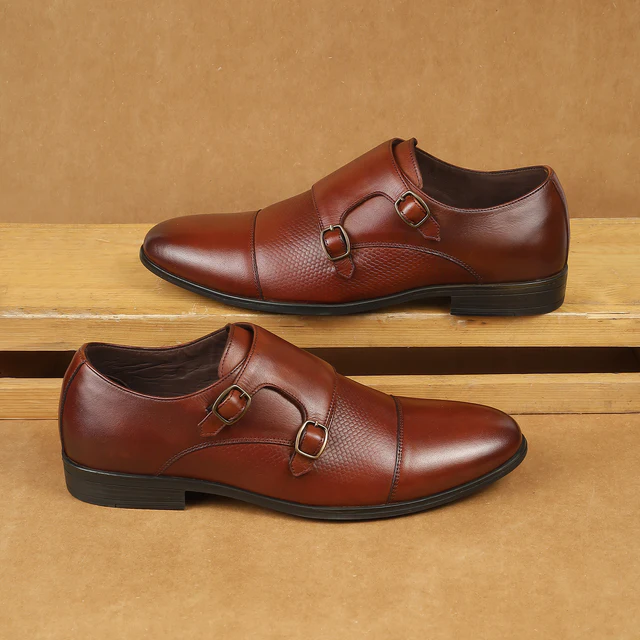 Mens Dominio Double Monk Strap Shoes Tan