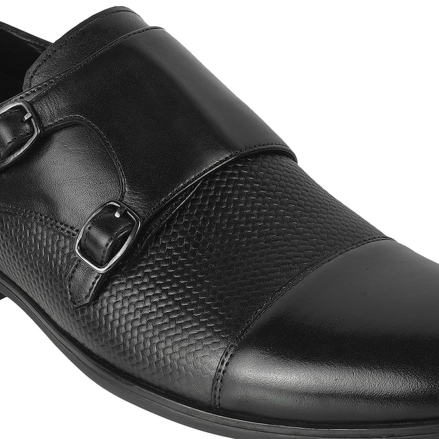 Mens Dominio Double Monk Strap Shoes Black