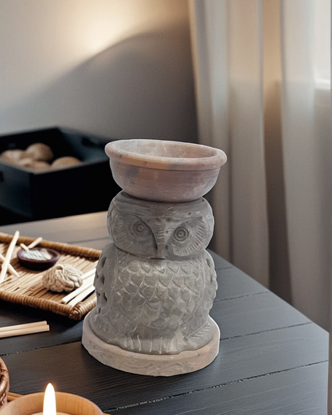 Owl Face Marble Tealight Holder and Arom...