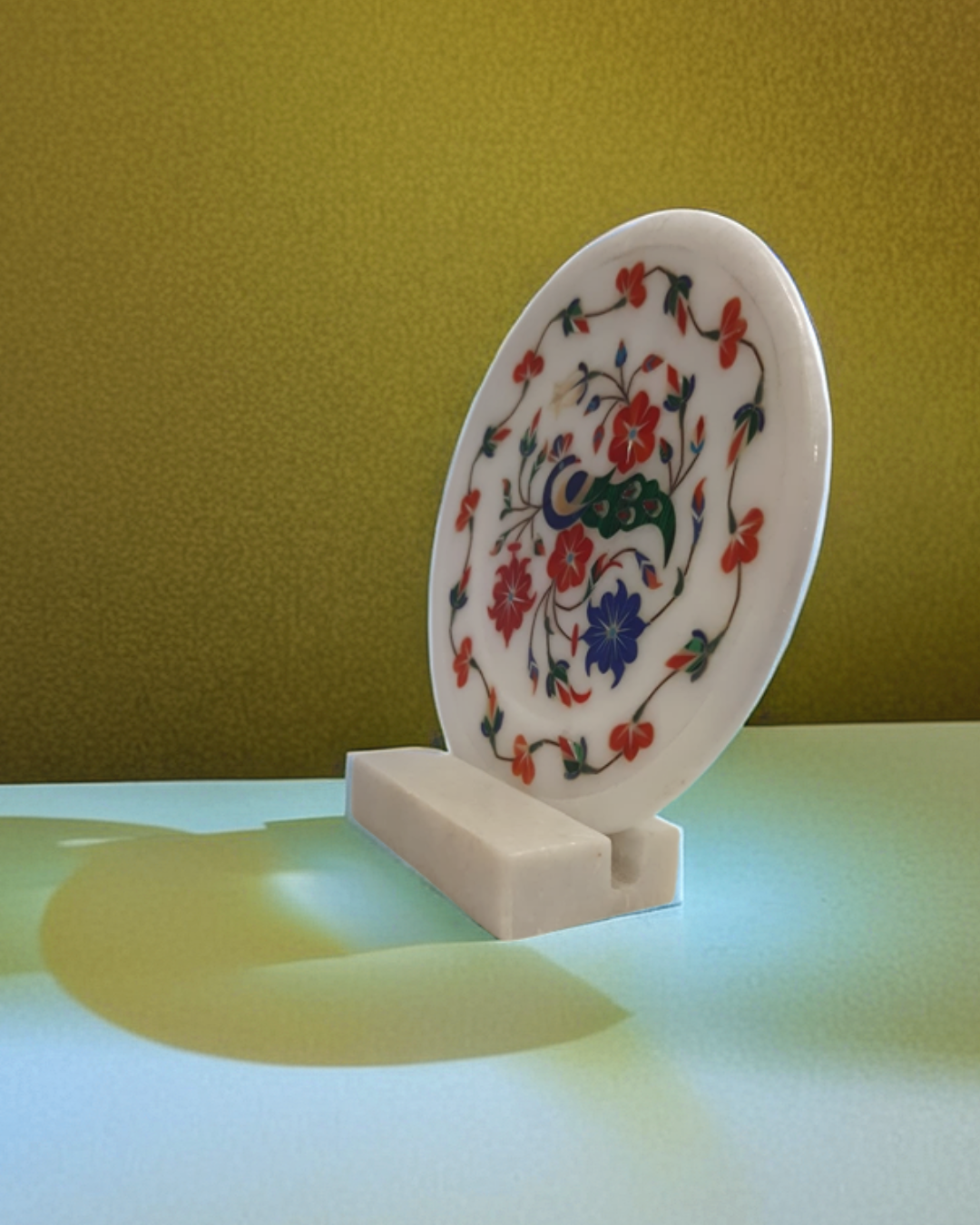 White Marble Inlay Work Decorative Plate Handcrafted