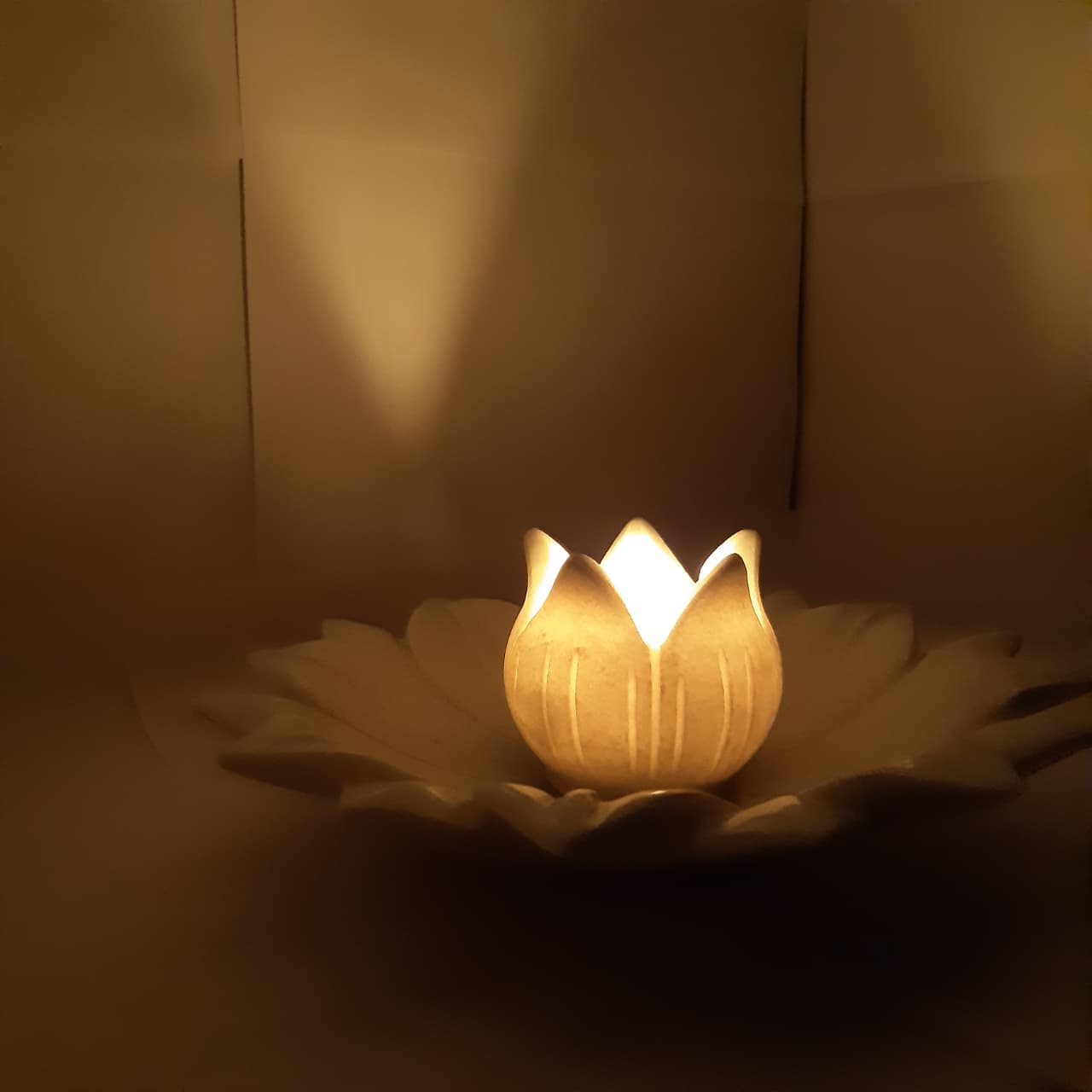 Large Marble Urli Bowl with Lotus Plate...