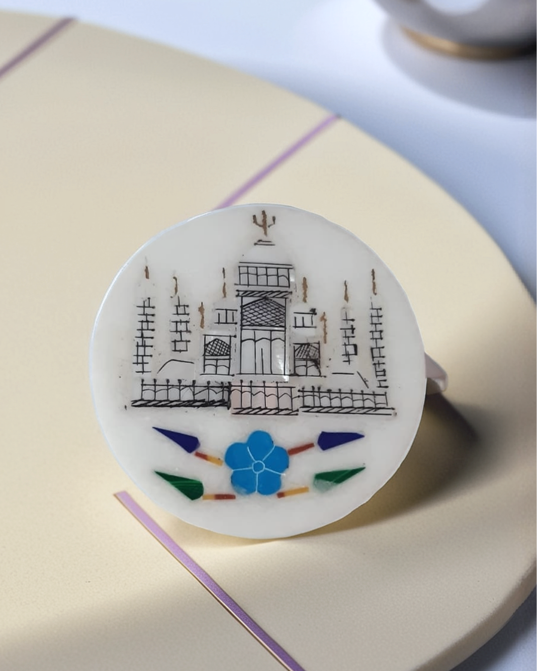 White Marble Magnet with Semi Precious Inlay Stone Work
