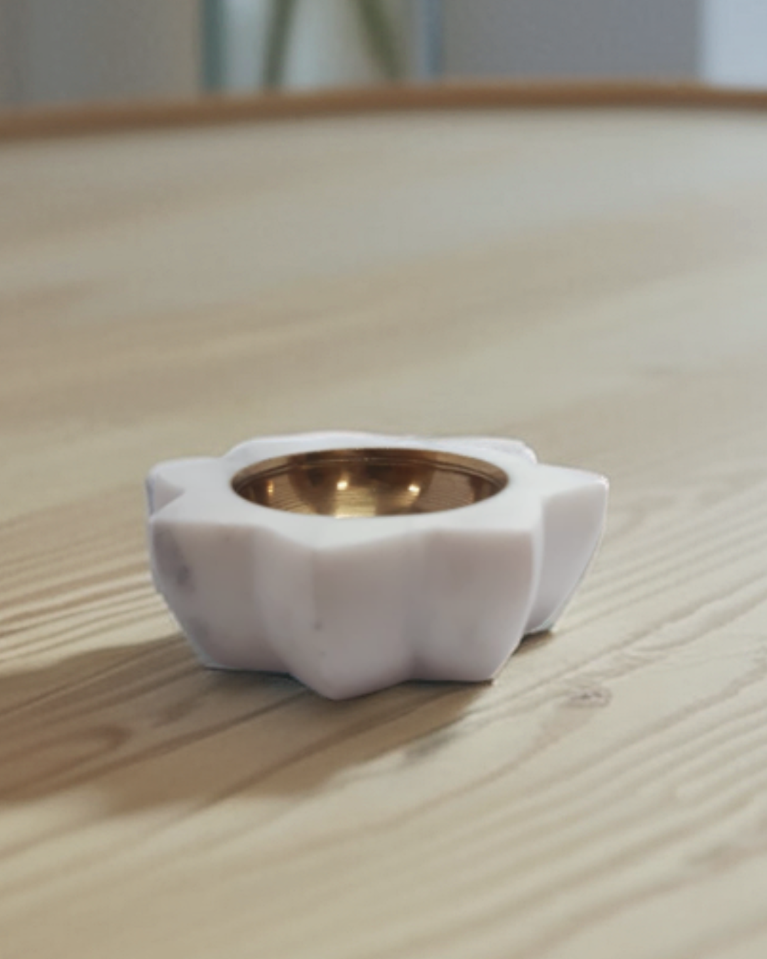 White Marble Diya with Brass Bowl for Pooja Decor