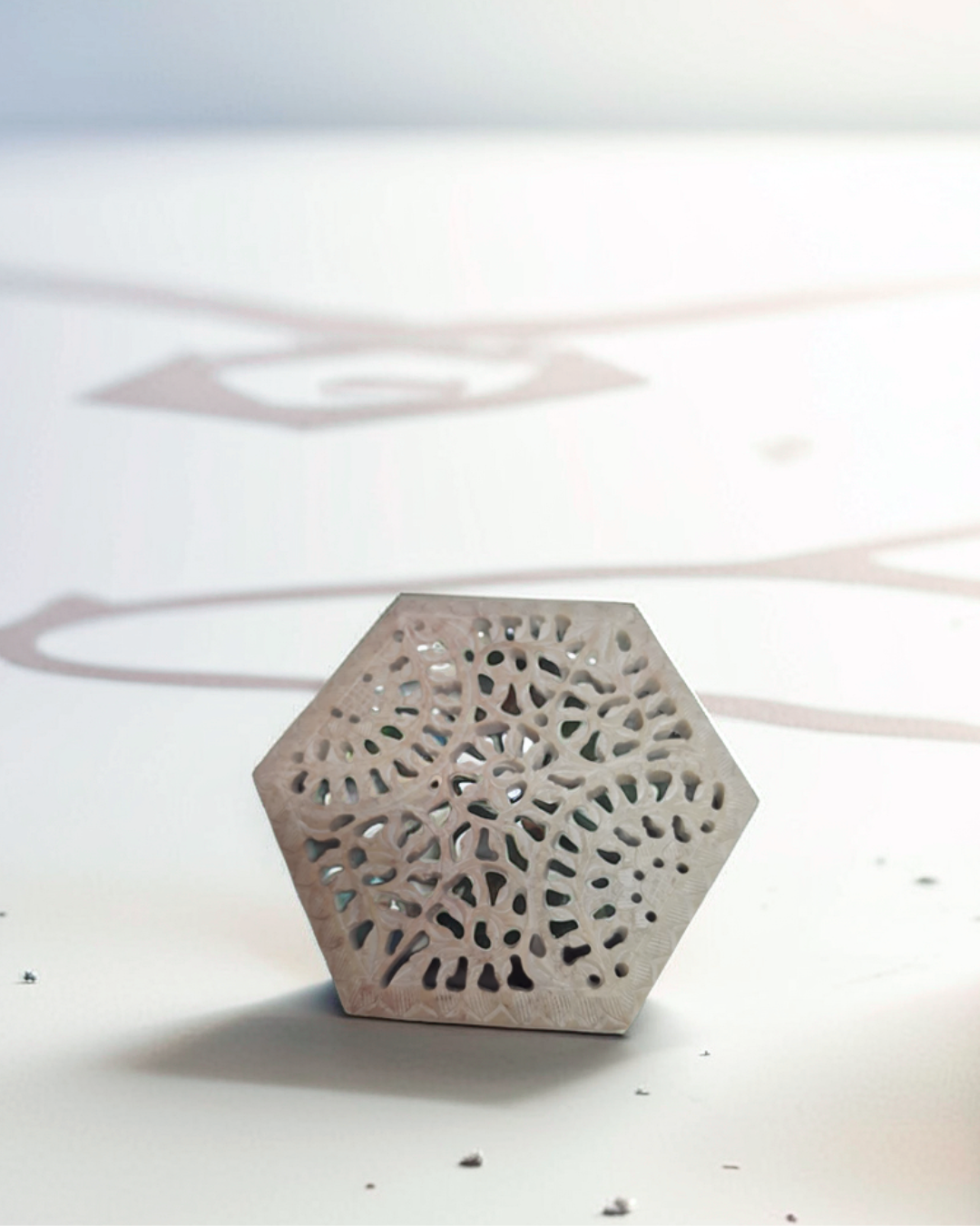 Hand Carved Marble Jewelry Box with Hexagonal Design