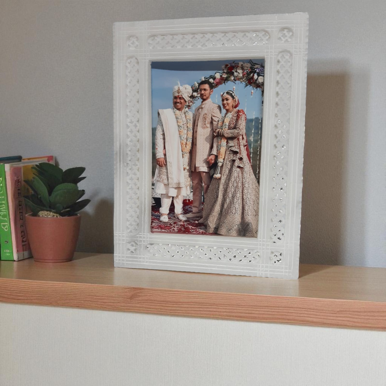 White Marble Photo Frame Elegant Handcra...