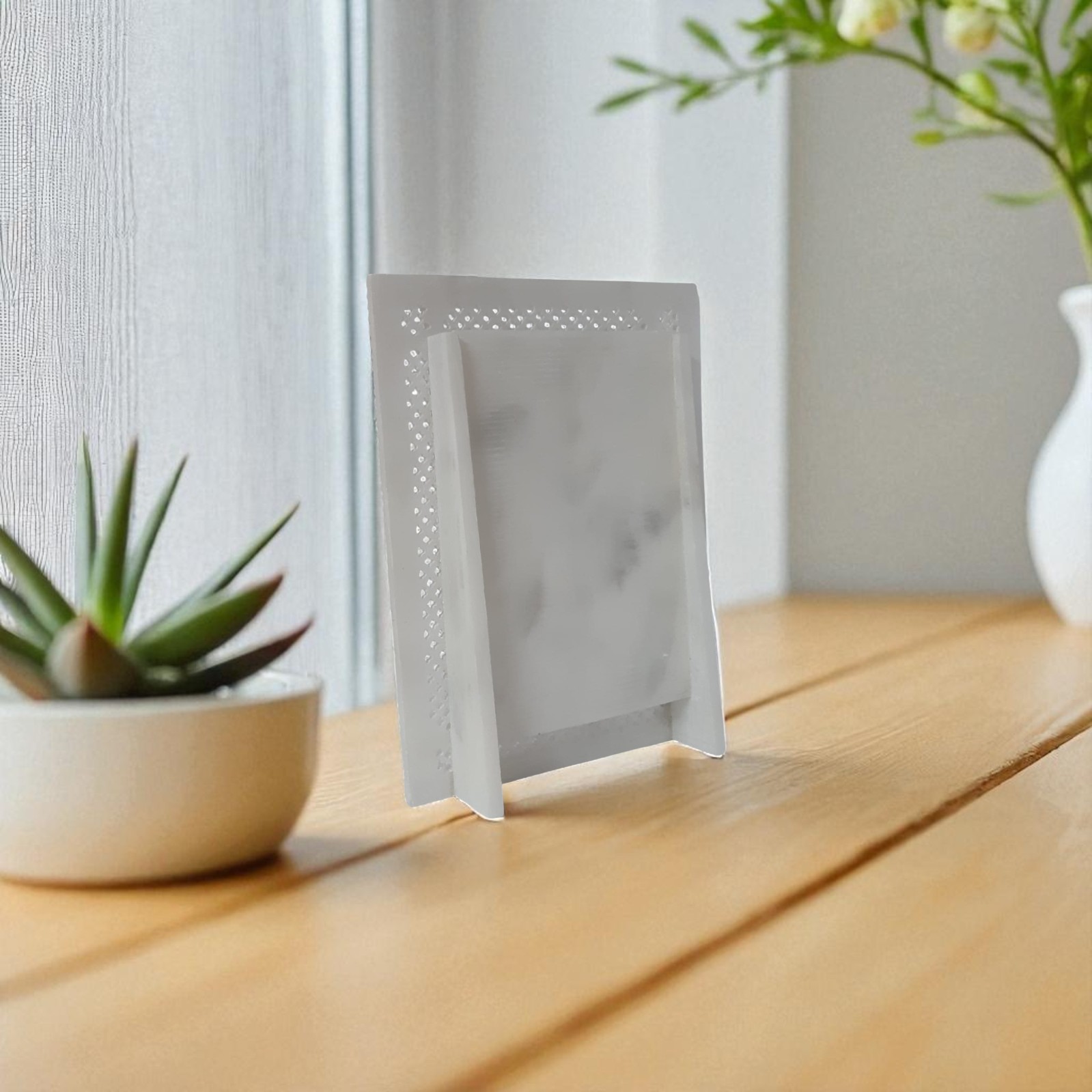 White Marble Photo Frame Elegant Handcrafted Home Decor