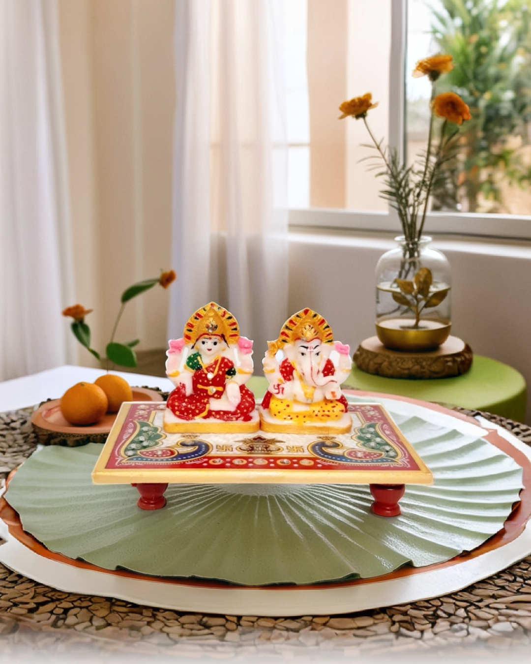 Lakshmi Ganesh Idol on Marble Chowki for...