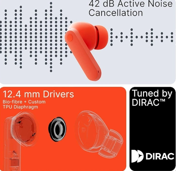 CMF BY NOTHING Buds 2a (Orange) | 42 dB ANC | 12.4mm Dirac-Tuned Drivers | Ultra Bass | 35.5 Hrs Playback | Bluetooth 5.4 | Fast Charging | IPX4 TWS Earbuds with Mic