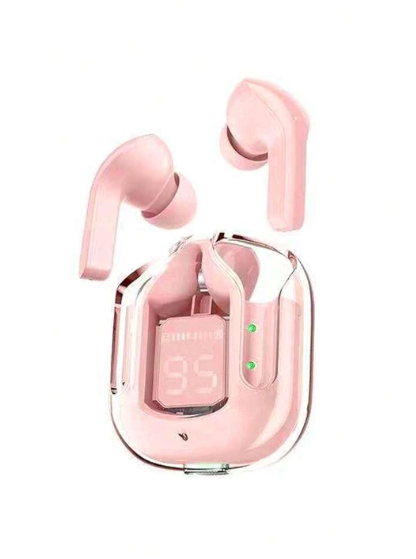 UltraPods Max TWS Earbuds Pro Bluetooth | Transparent Design | Fast Charging | 13mm HD Bass Drivers | Built-in Mic | Running, Outdoors, Music Sound (Pink)