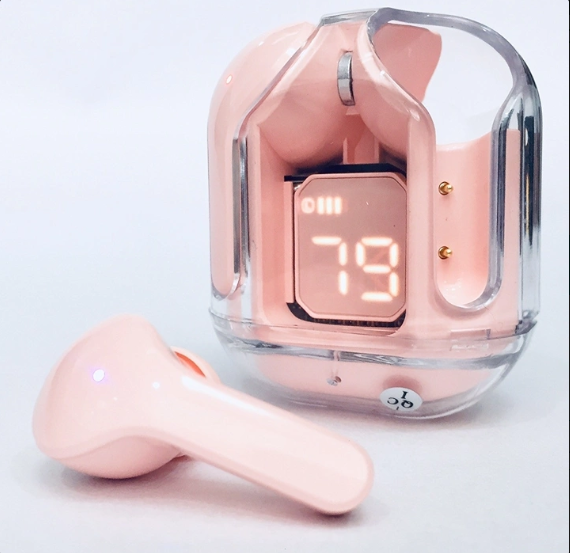 UltraPods Max TWS Earbuds Pro Bluetooth | Transparent Design | Fast Charging | 13mm HD Bass Drivers | Built-in Mic | Running, Outdoors, Music Sound (Pink)