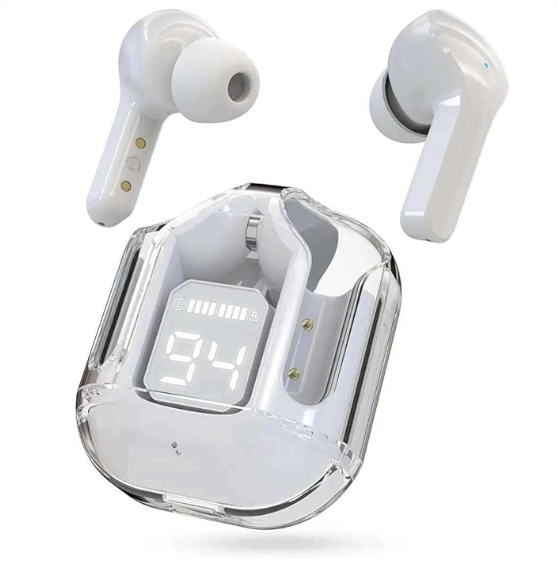 UltraPods Max TWS Earbuds Pro Bluetooth | Transparent Design | Fast Charging | 13mm HD Bass Drivers | Built-in Mic | Running, Outdoors, Music Sound (White)