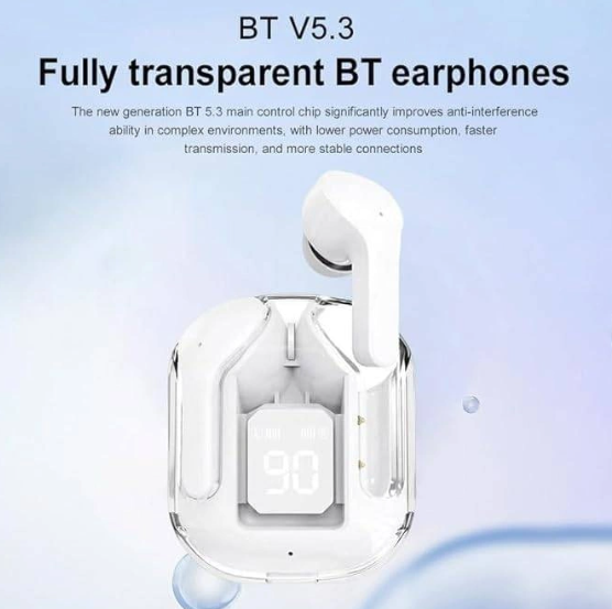 UltraPods Max TWS Earbuds Pro Bluetooth | Transparent Design | Fast Charging | 13mm HD Bass Drivers | Built-in Mic | Running, Outdoors, Music Sound (White)