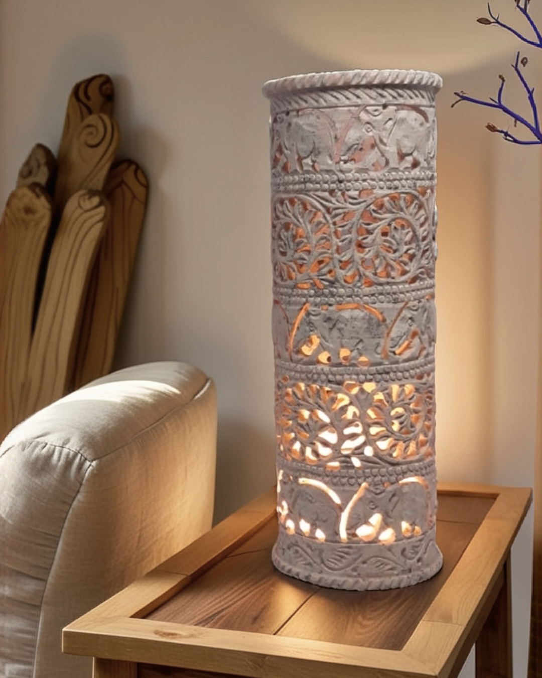 Soapstone Marble LED Decor Piece with Elephant Carving