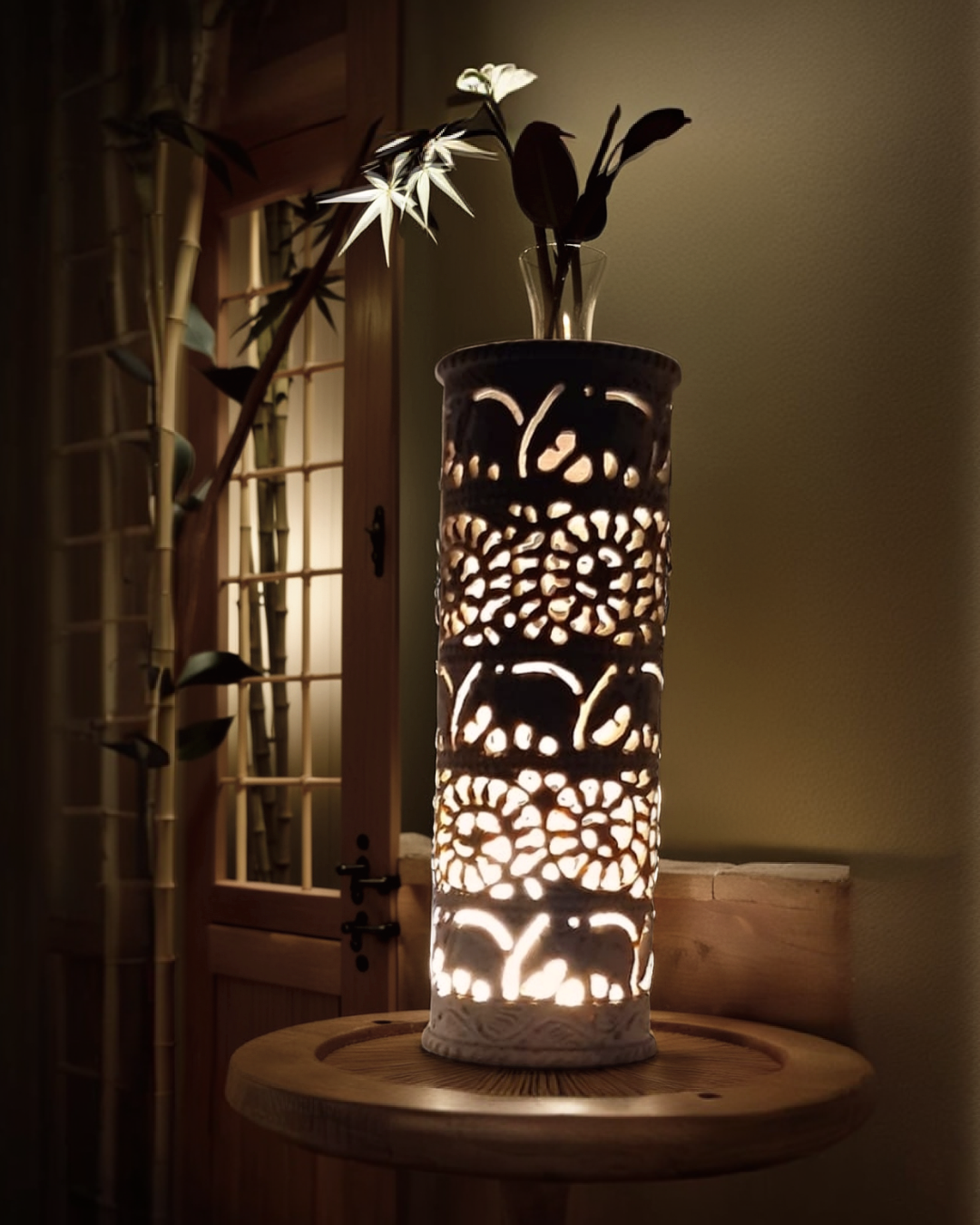 Soapstone Marble LED Decor Piece with Elephant Carving