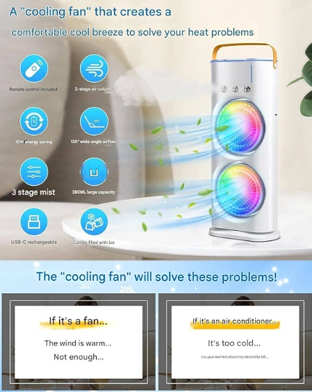 Bestseller 4000 mAh Double Ended Spray Fan, 2025 New 3 Gears USB Rechargeable Oscillating Cooler