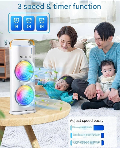 Bestseller 4000 mAh Double Ended Spray Fan, 2025 New 3 Gears USB Rechargeable Oscillating Cooler