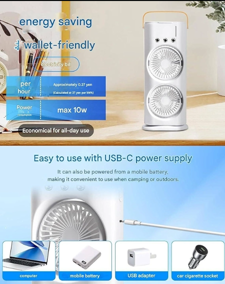 Bestseller 4000 mAh Double Ended Spray Fan, 2025 New 3 Gears USB Rechargeable Oscillating Cooler