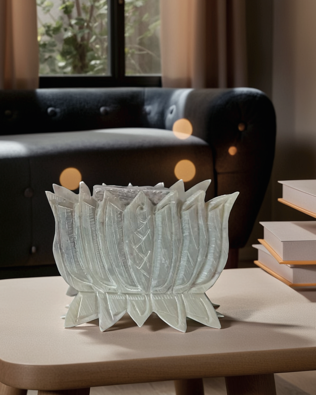 Lotus Design Soapstone Marble Candle Sta...