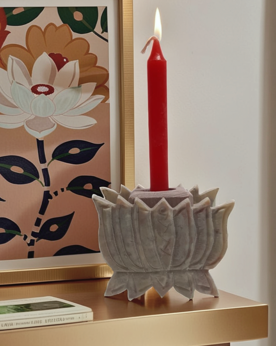 Lotus Design Soapstone Marble Candle Stand Tealight Holder