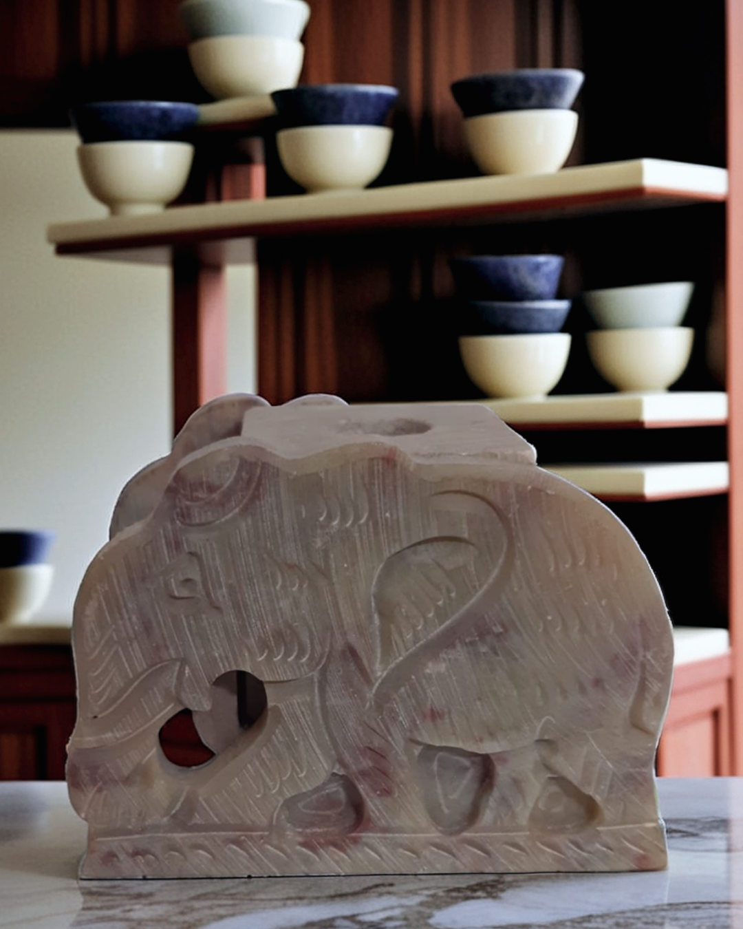 Elephant Soapstone Marble Candle Stand A...