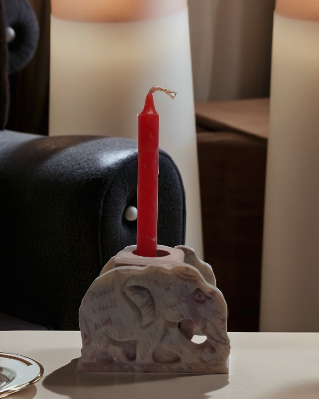 Elephant Soapstone Marble Candle Stand Agarbatti Holder