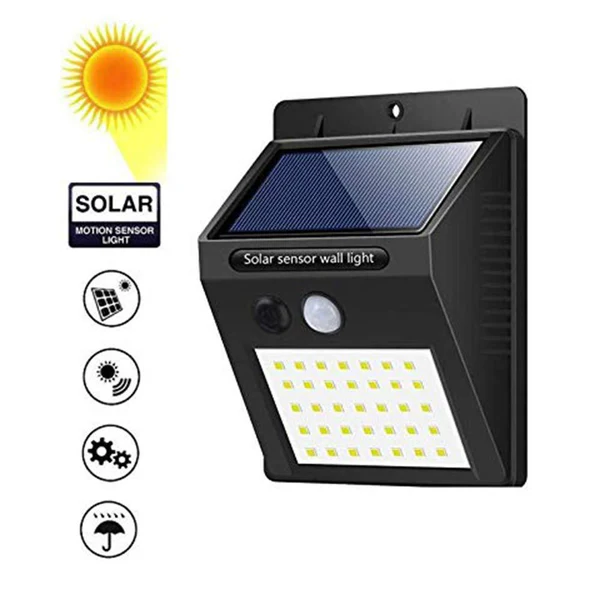 Solar Security LED Wall Light Outdoor Garden 30 LED Black