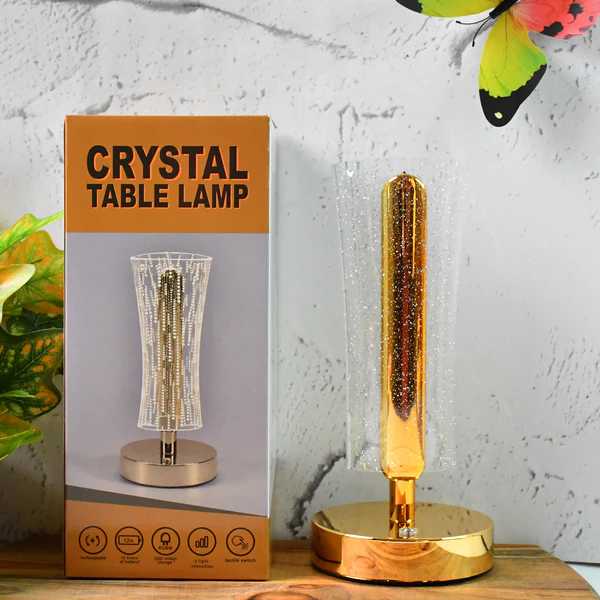 Crystal Table Lamp Sparkle Design with Golden Base LED Light