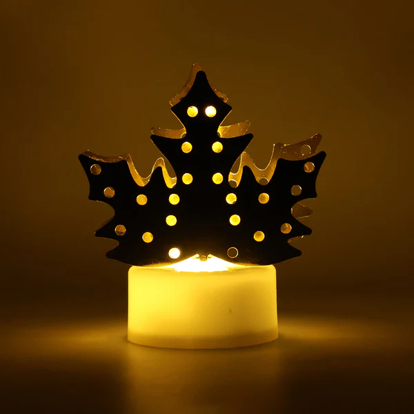 Decorative Gold Metal Leaf LED Diya Lamp for Diwali Decor