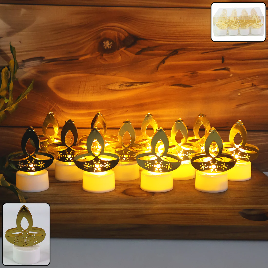 Golden Diya Shape LED Tealight Candles D...