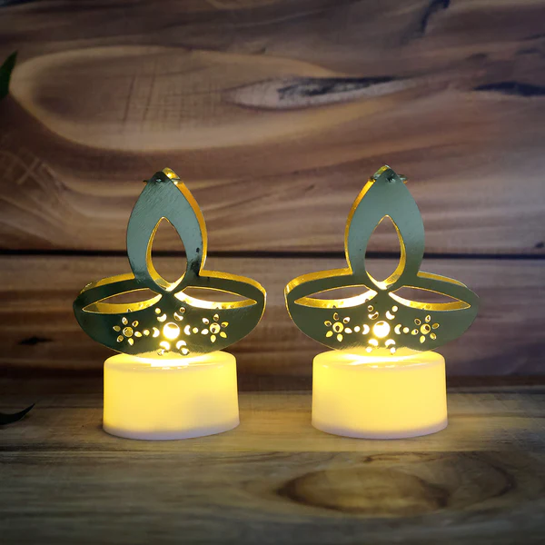 Golden Diya Shape LED Tealight Candles Decorative Set of 12