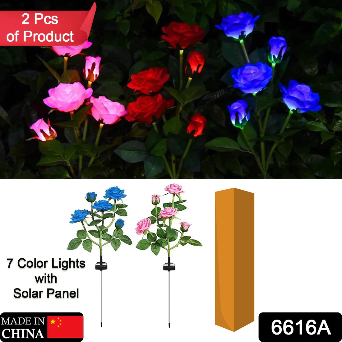Solar Outdoor Rose LED Lights Waterproof Garden Decor Set of 2