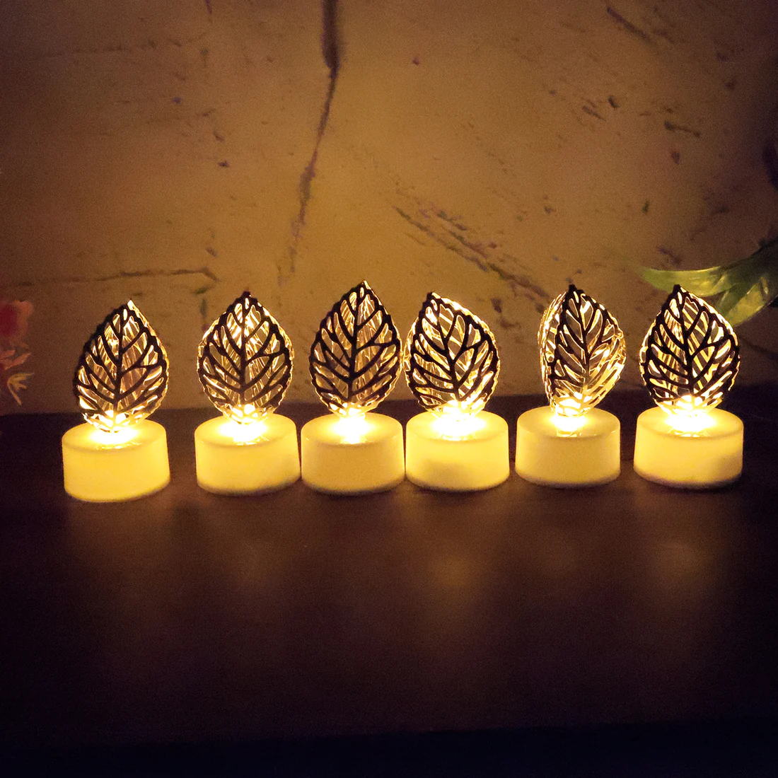 Golden Leaf Shape Decorative Flameless L...