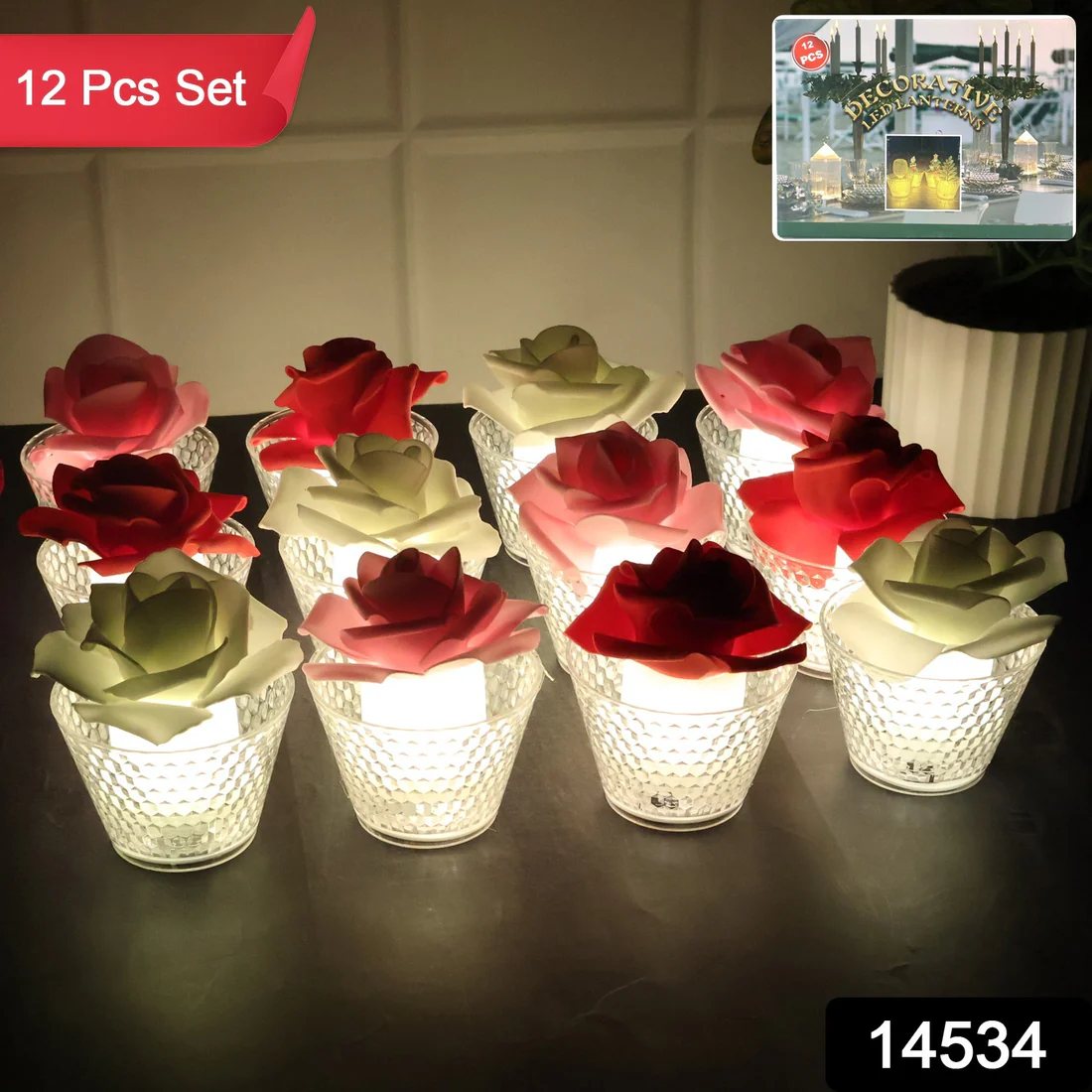 Rose Shape Decorative Flameless LED Candles Elegant Set of 12