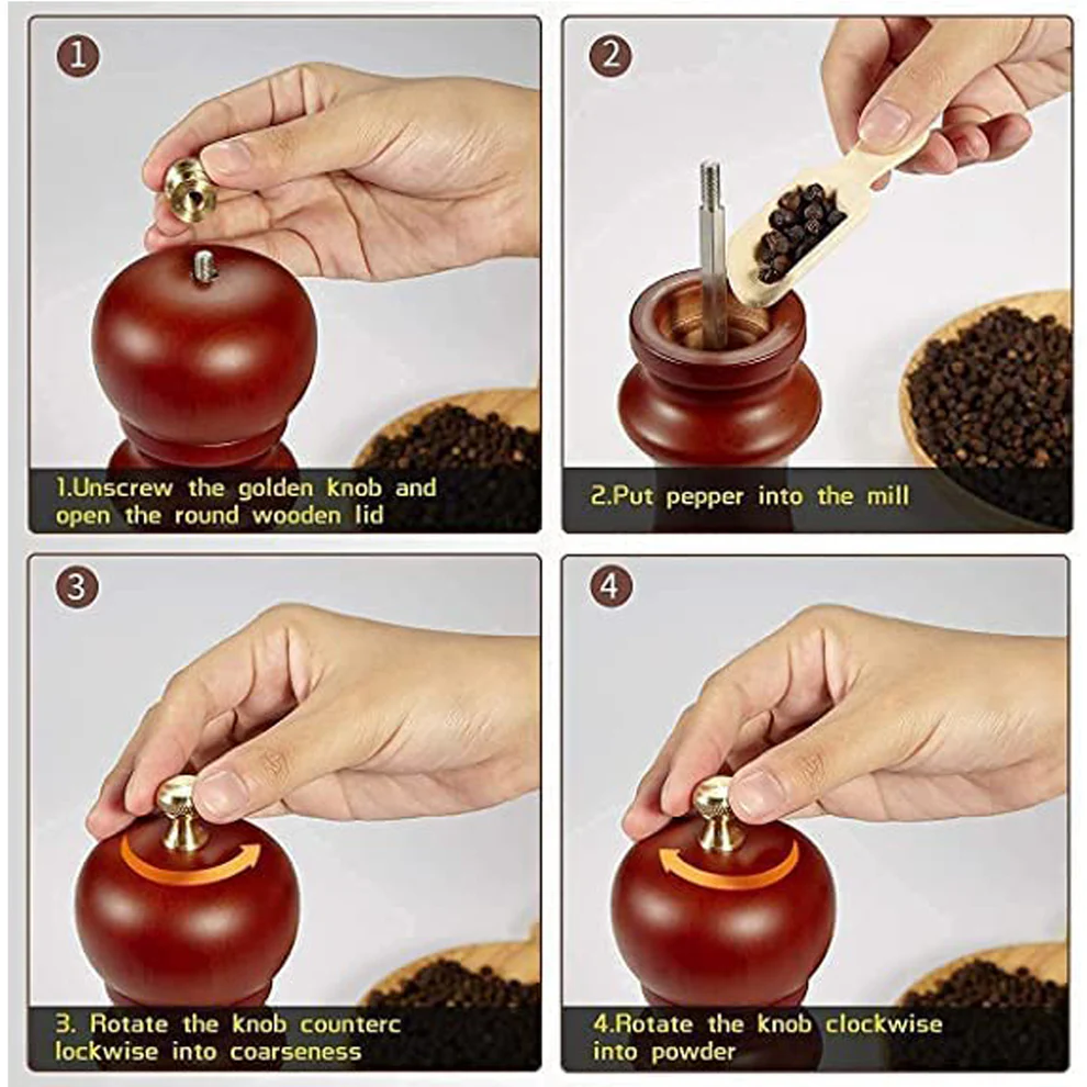 Wooden Pepper Mill Grinder 6 Inch Tall