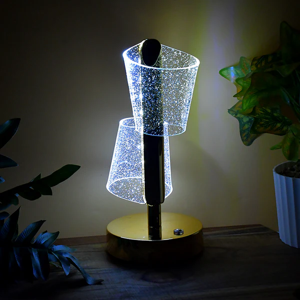Modern Luxury Crystal LED Double Shade Table Lamp (1 Pc)