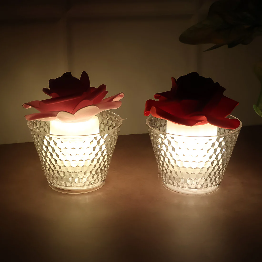 LED Rose Flower Flameless Tealight Candles Set of 6