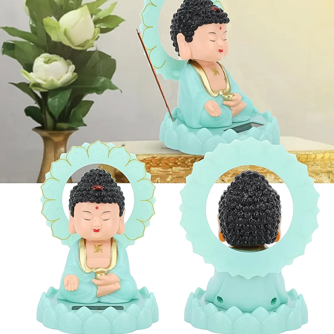 Solar Powered Moving Head Buddha Statue Decorative Showpiece