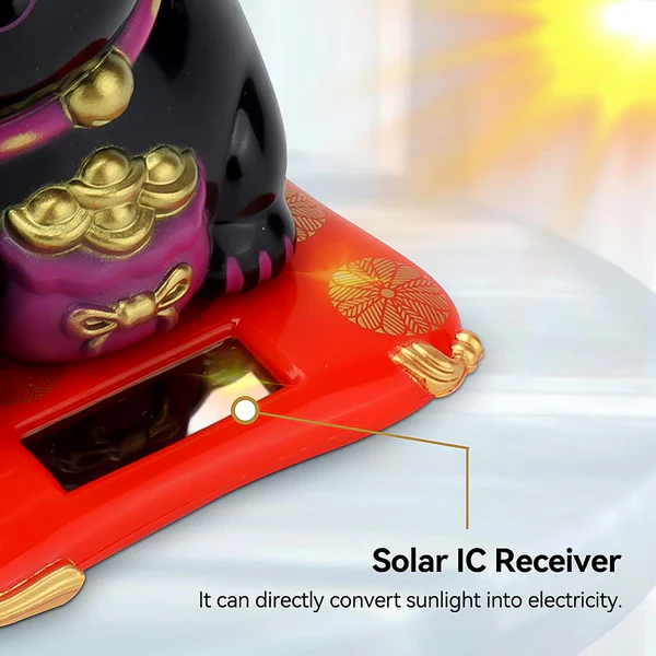 Solar Powered Happy Cat Waving Arm Wealth Decor Showpiece
