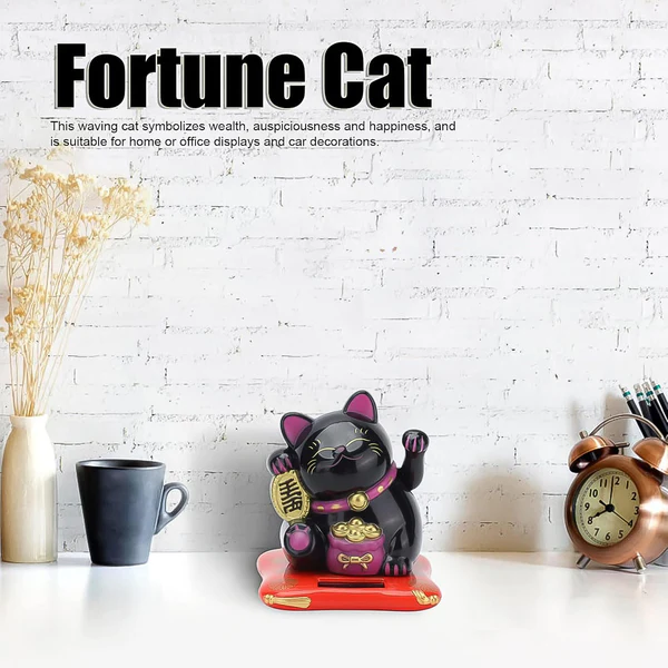 Solar Powered Happy Cat Waving Arm Wealth Decor Showpiece
