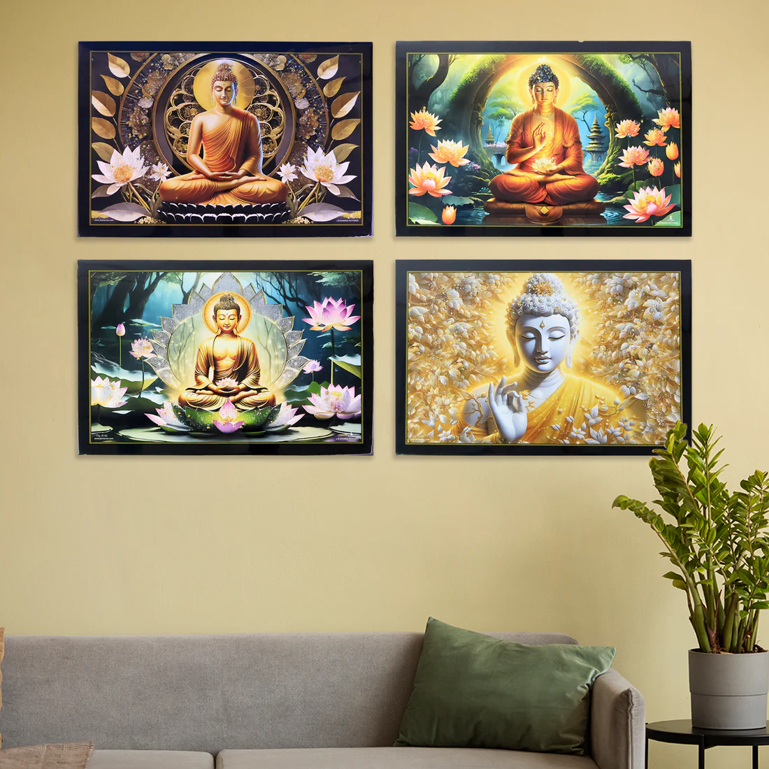 Decorative Lord Buddha Wall Painting with Wooden Frame