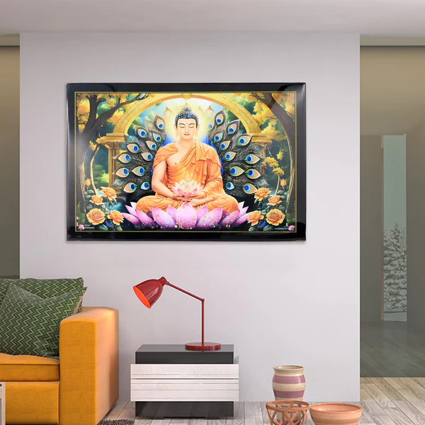 Decorative Lord Buddha Wall Painting with Wooden Frame