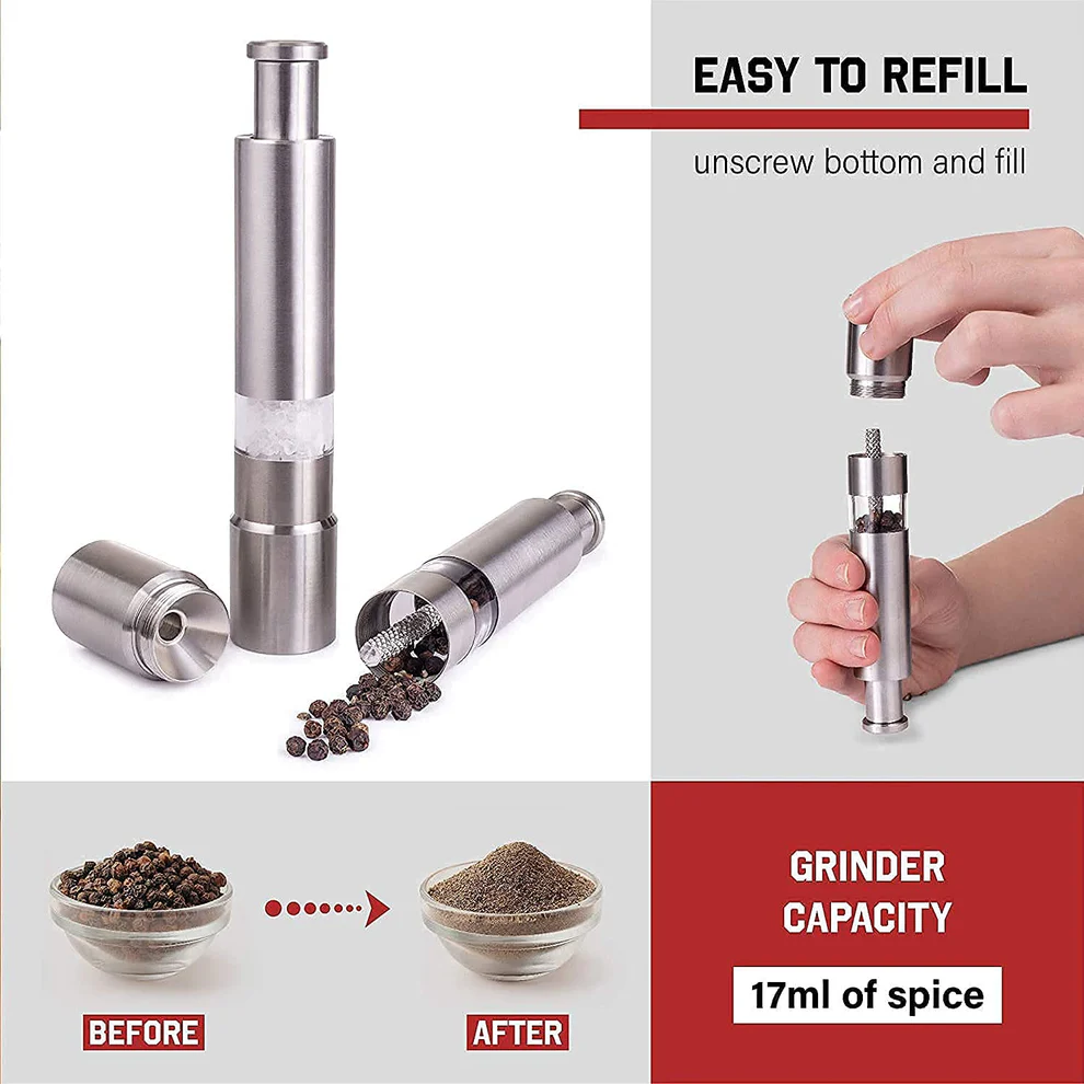 Stainless Steel Thumb Presser Salt Pepper Grinder