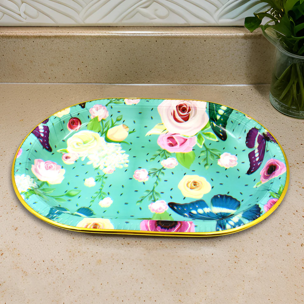 Large Flower Print Plastic Serving Tray