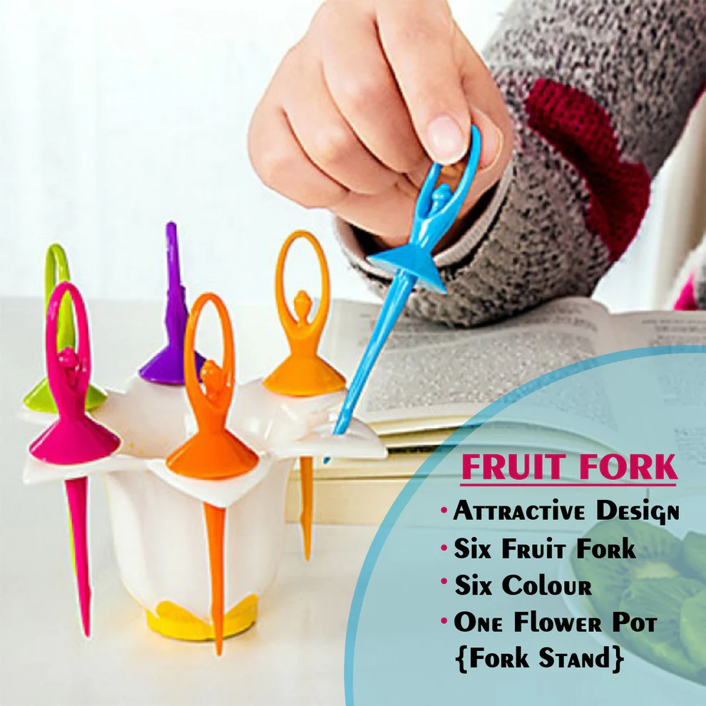 Dancing Doll Fruit Fork Set With Stand