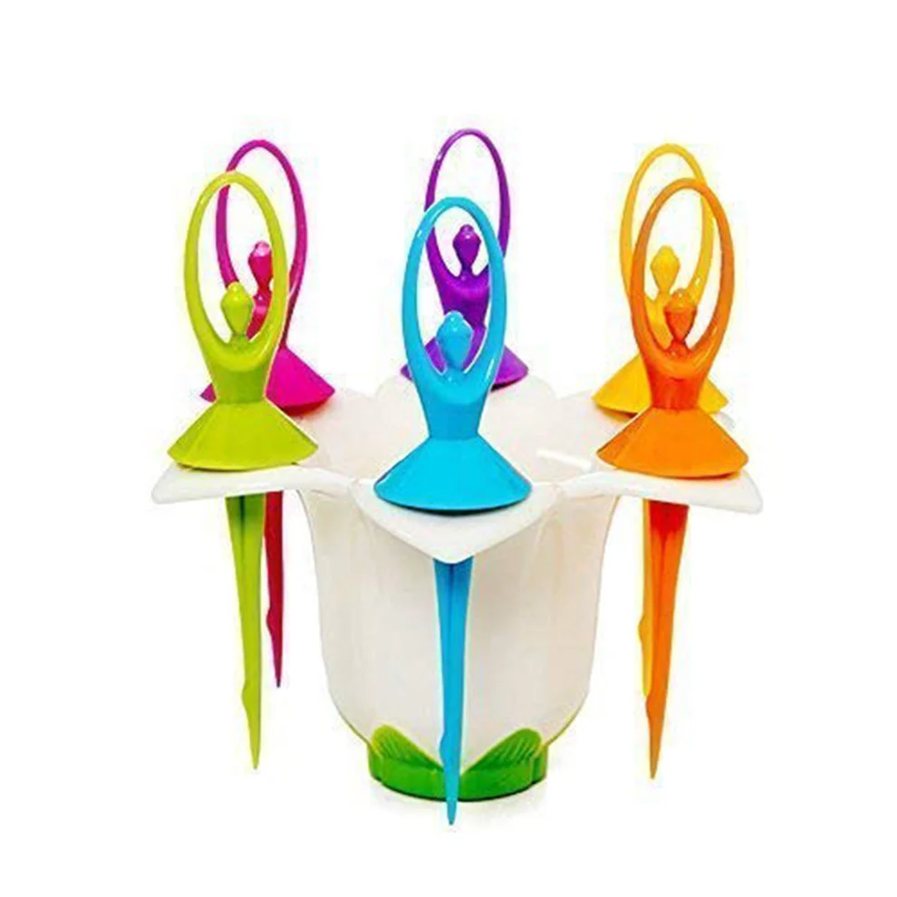 Dancing Doll Fruit Fork Set With Stand