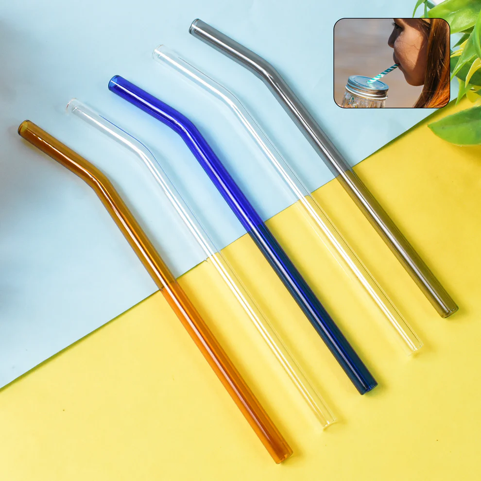 Reusable Clear Glass Drinking Straws Set...