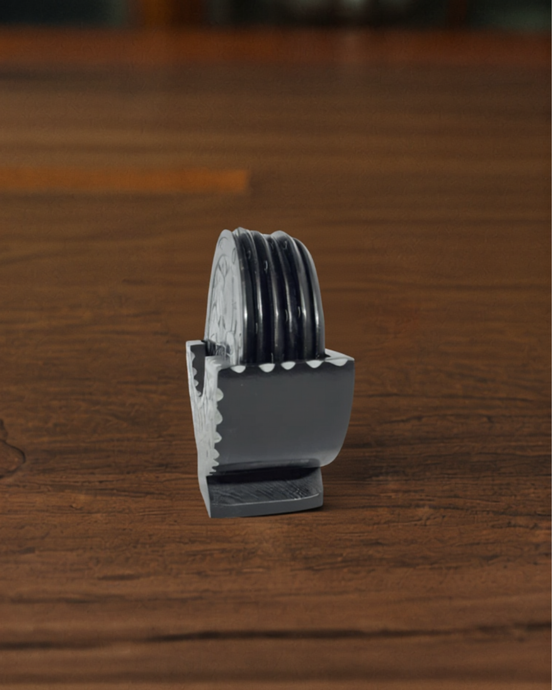 Black Round Flower Engraved Marble Coaster