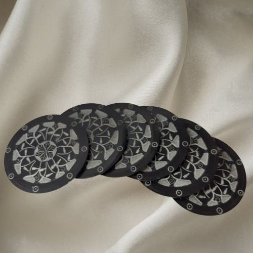 Black Round Flower Engraved Marble Coaster