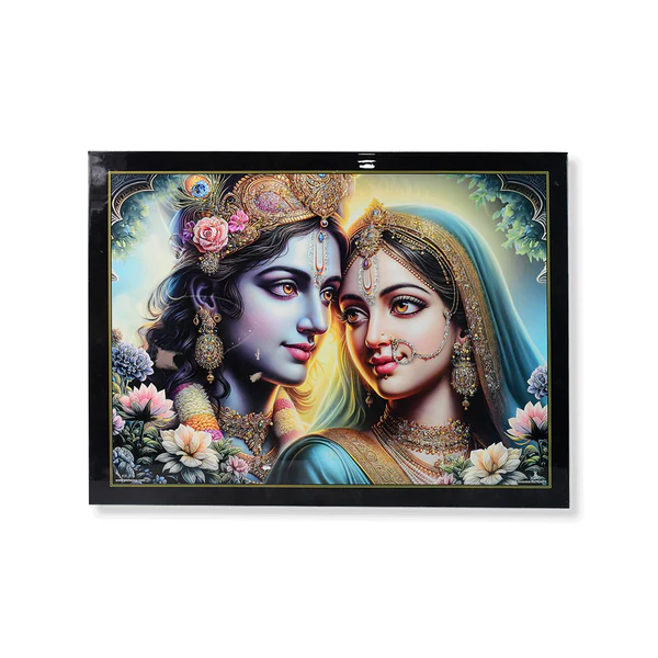 Radha Krishna Wall Painting with Wooden Frame Home Decor